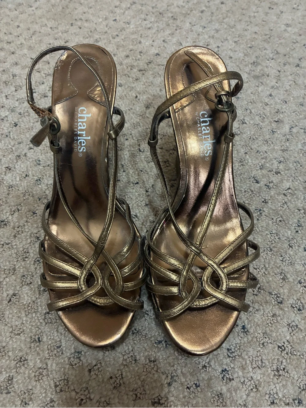 Charles by Charles David Bronze Metallic Knot-Strap Heels